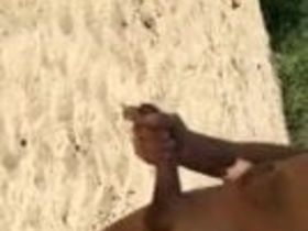 Мужик на глазах у отдыхающих дрочит на пляже на свою симпатичную девушку